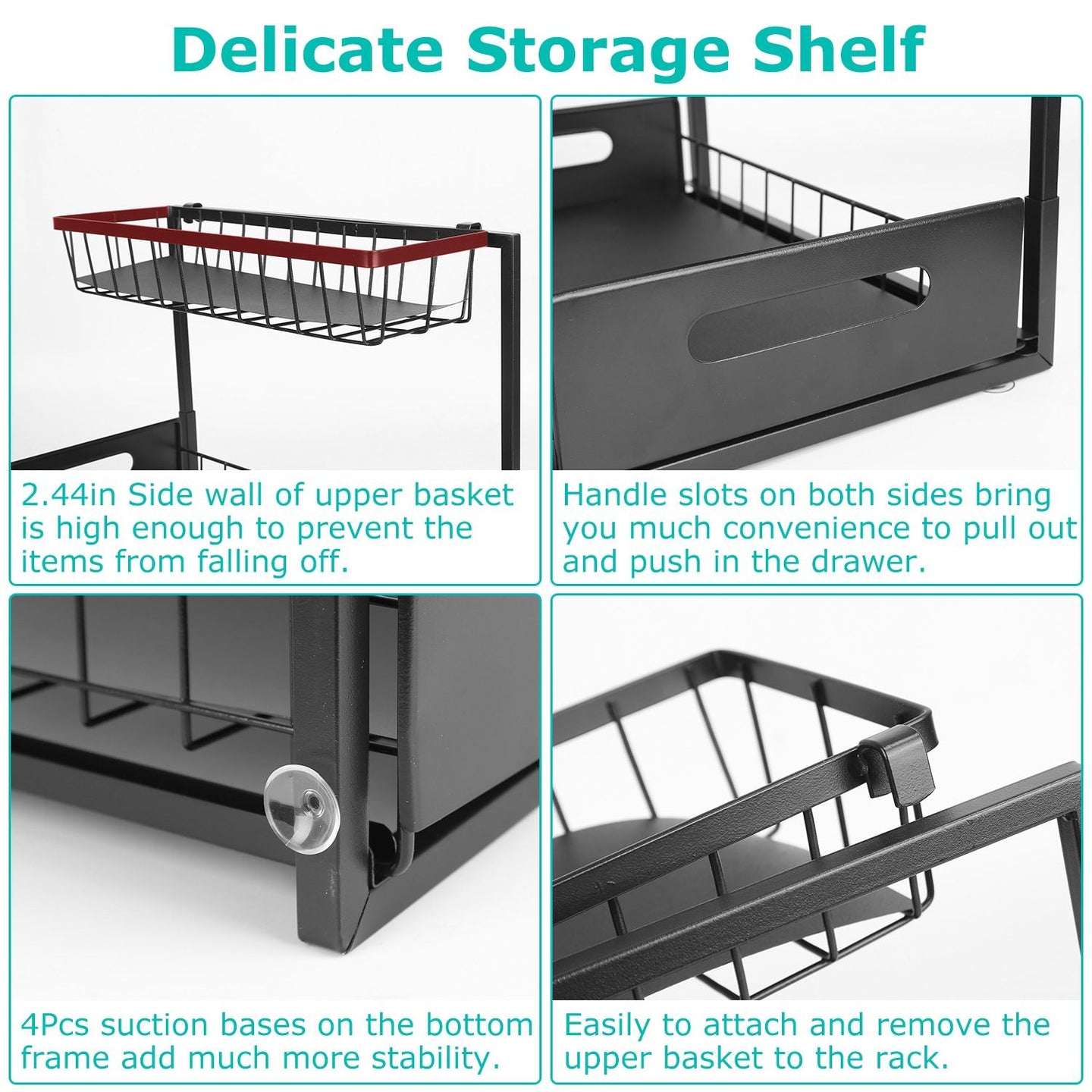 2-Tier Under Sink Organizer: Pull-Out Metal Storage Shelf for Kitchen & Bathroom
