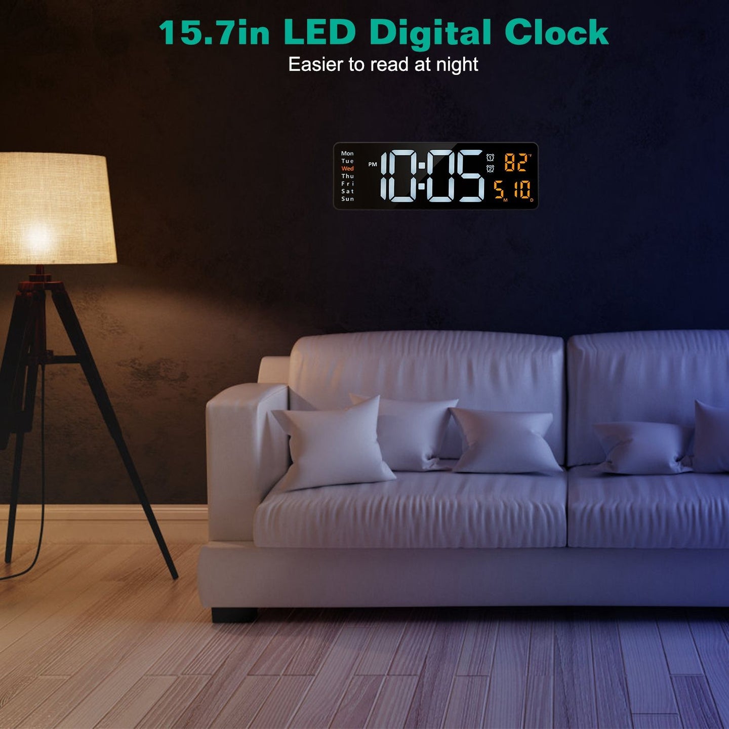 15.7" Large LED Digital Wall Clock with Remote & Auto-Dimming