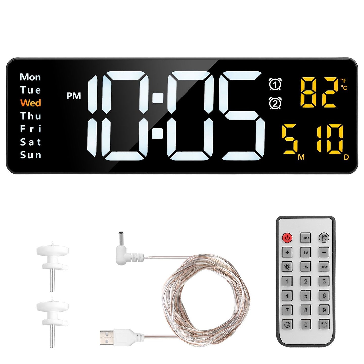15.7" Large LED Digital Wall Clock with Remote & Auto-Dimming