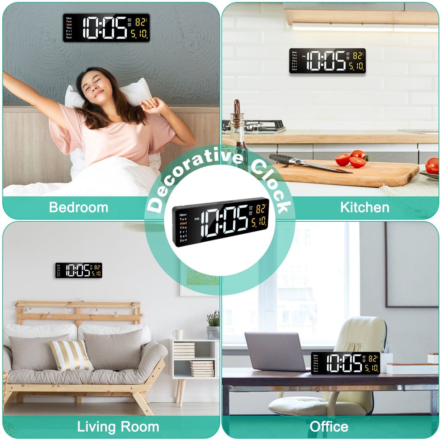 15.7" Large LED Digital Wall Clock with Remote & Auto-Dimming