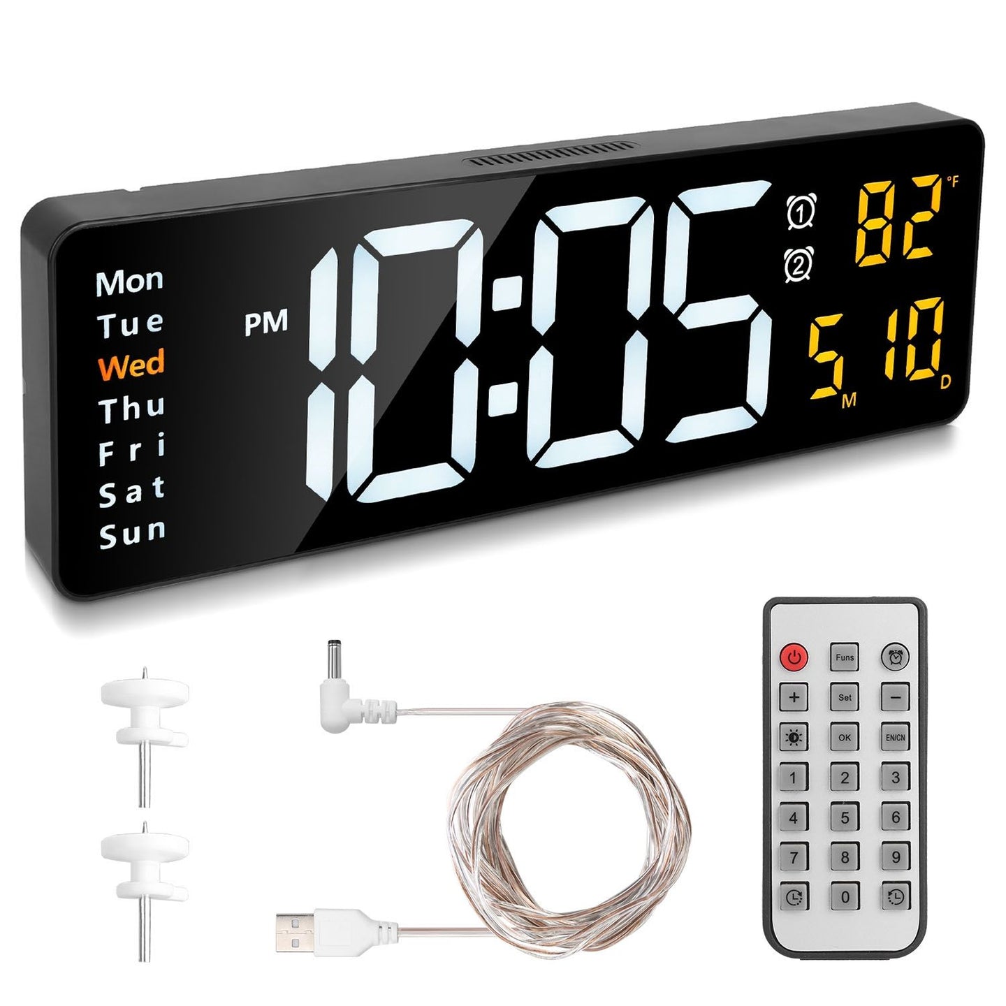 15.7" Large LED Digital Wall Clock with Remote & Auto-Dimming