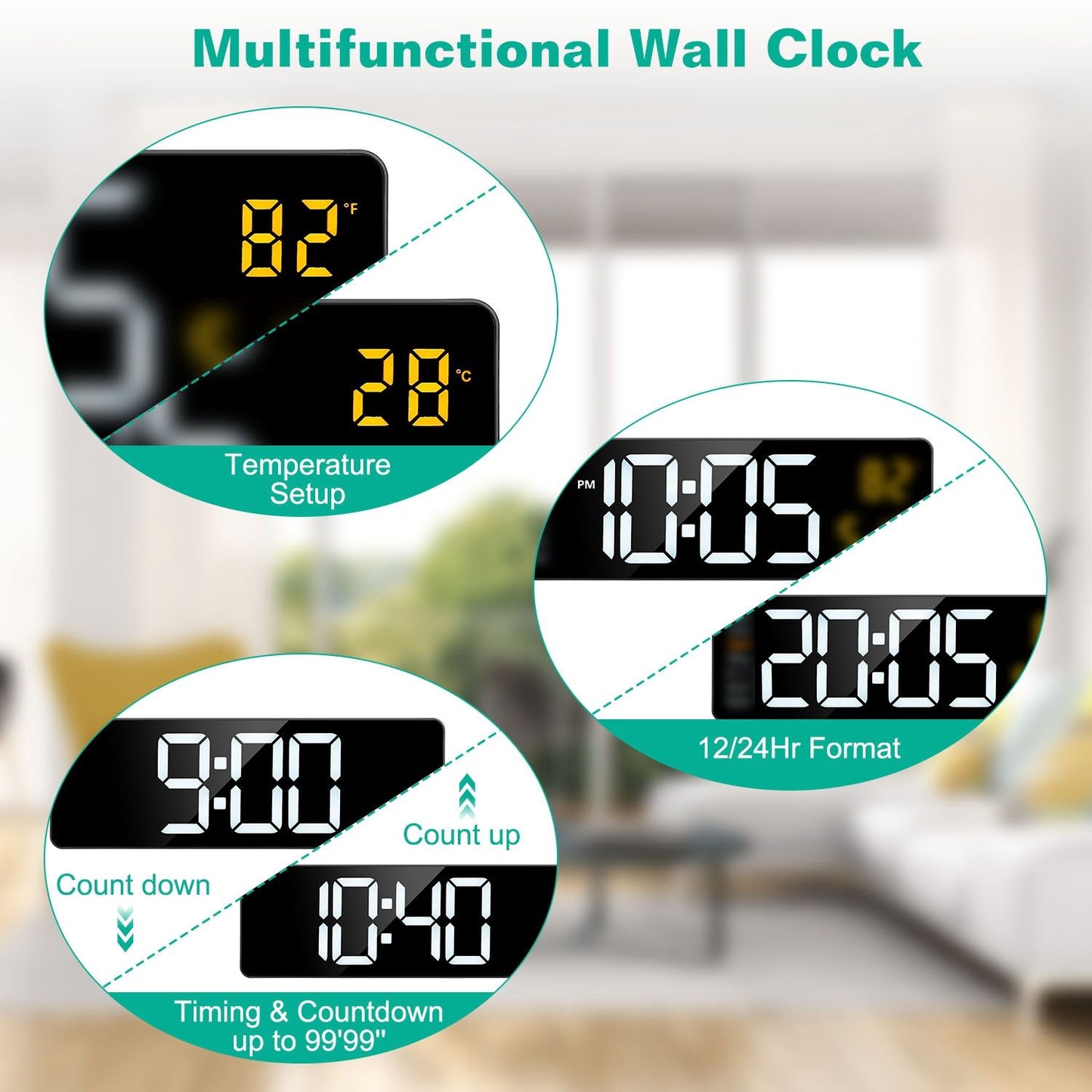 15.7" Large LED Digital Wall Clock with Remote & Auto-Dimming