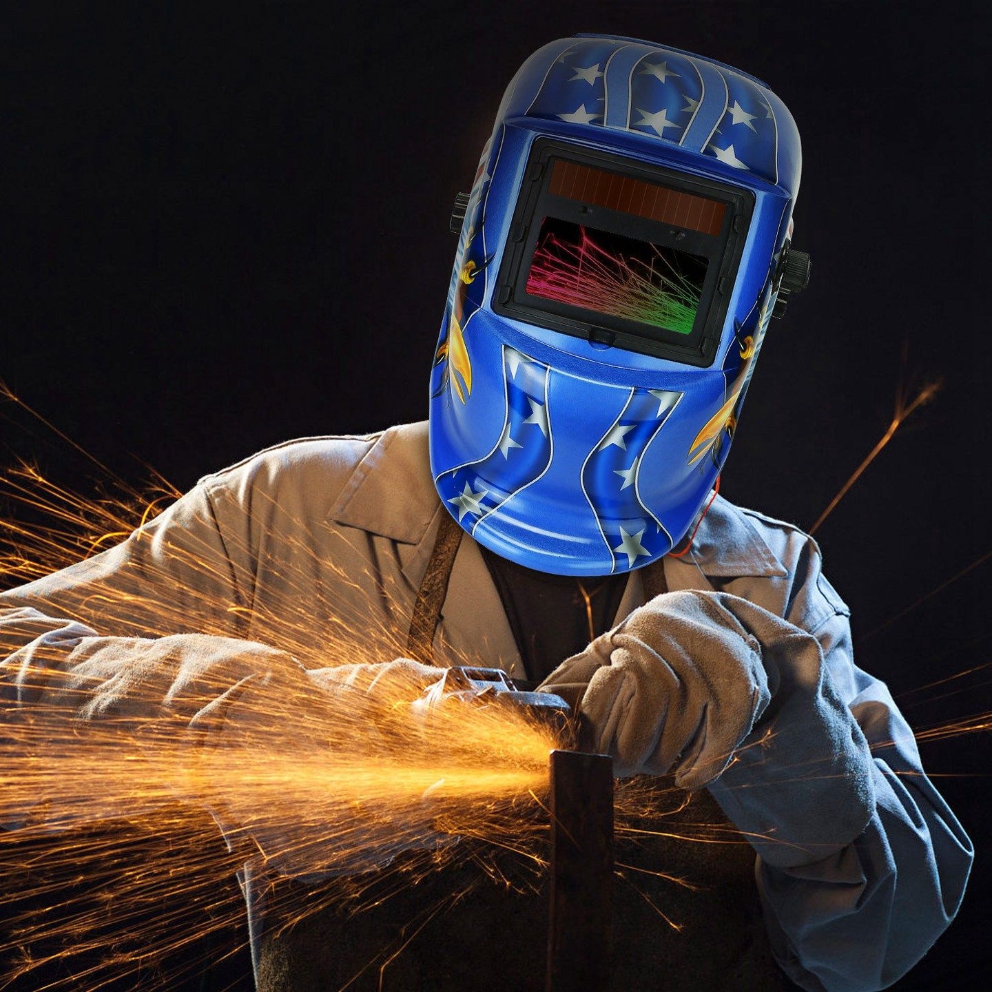 True Color Auto Darkening Welding Helmet - Solar Powered Mask for MIG/TIG/Arc & Grinding