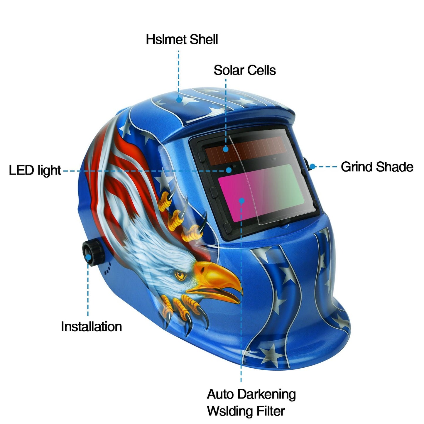 True Color Auto Darkening Welding Helmet - Solar Powered Mask for MIG/TIG/Arc & Grinding