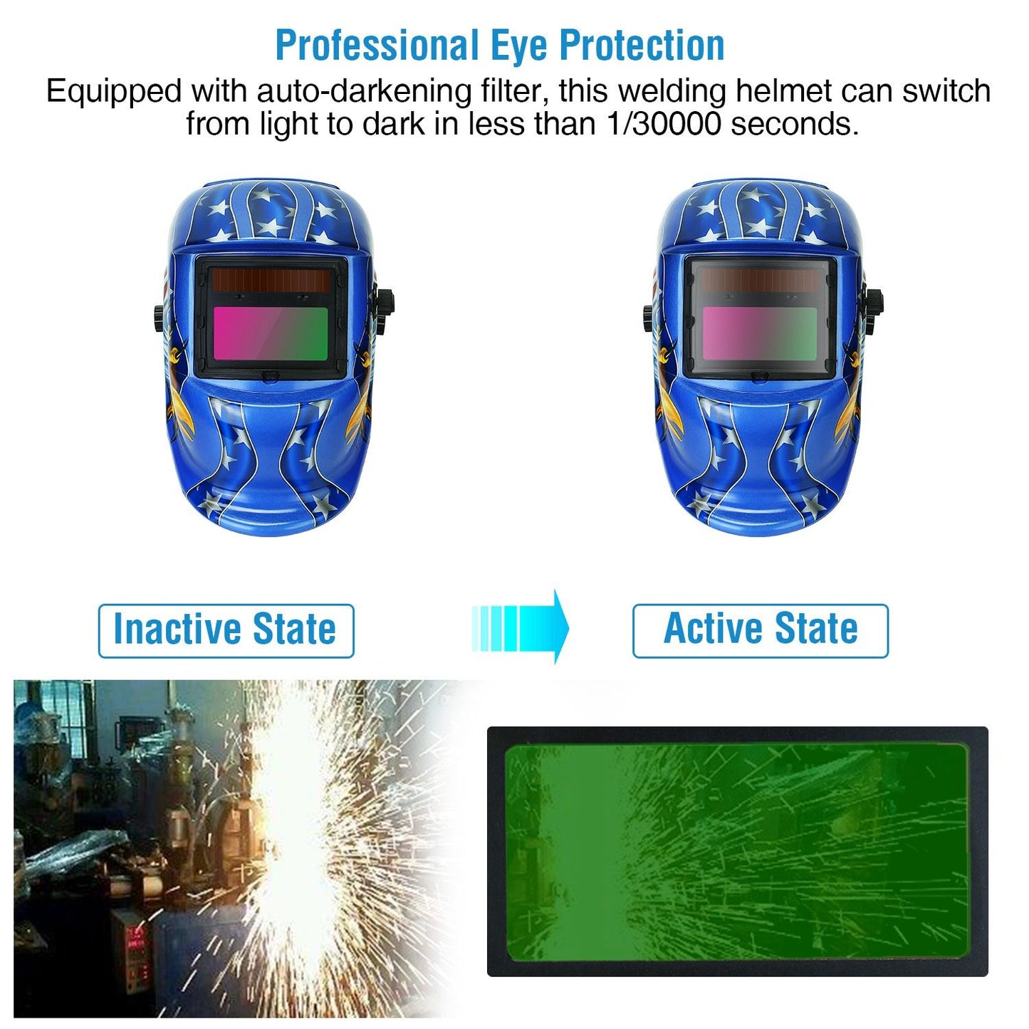 True Color Auto Darkening Welding Helmet - Solar Powered Mask for MIG/TIG/Arc & Grinding