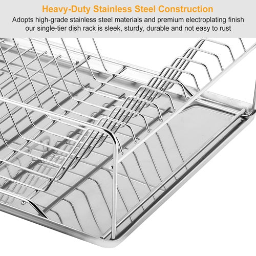 Stainless Steel Dish Drying Rack with Drainboard & Cutlery Holder – Kitchen Counter Dish Organizer