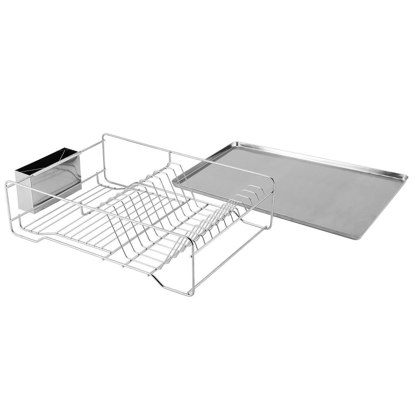 Stainless Steel Dish Drying Rack with Drainboard & Cutlery Holder – Kitchen Counter Dish Organizer
