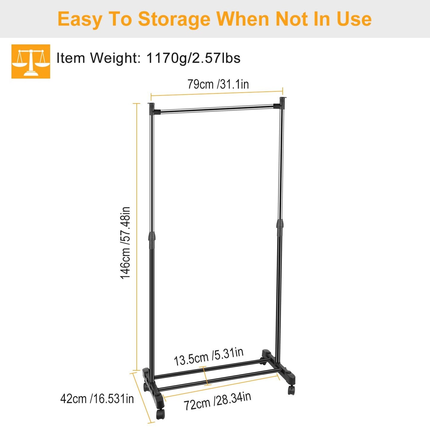 Adjustable Rolling Garment Rack with Bottom Shoe Shelf - 33lb Capacity