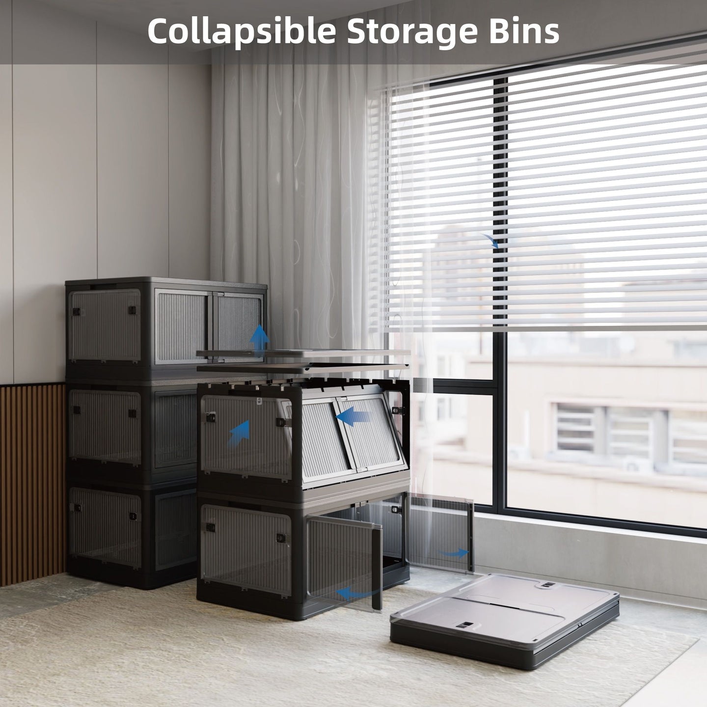 506QT 4-Pack Stackable Storage Bins with Wheels, Clear Folding Closet Organizers