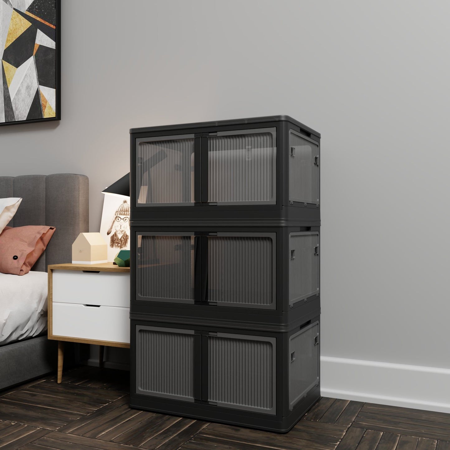 506QT 4-Pack Stackable Storage Bins with Wheels, Clear Folding Closet Organizers