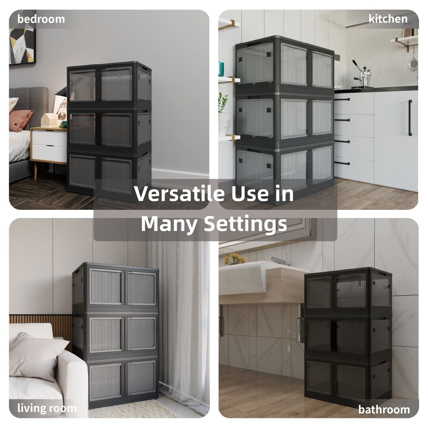 506QT 4-Pack Stackable Storage Bins with Wheels, Clear Folding Closet Organizers