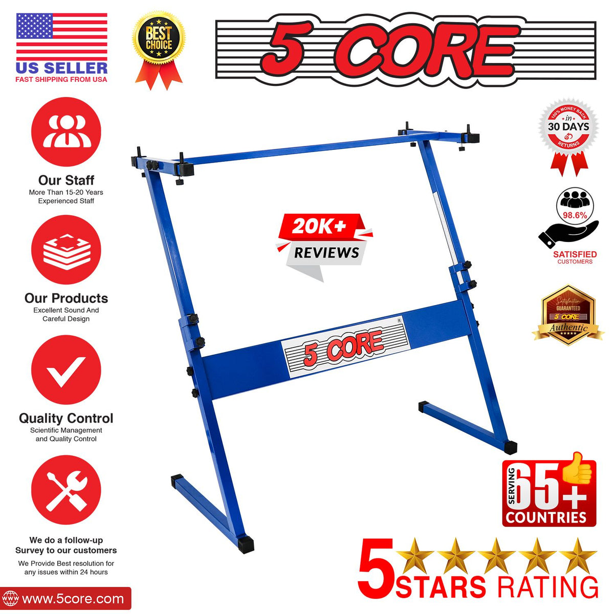 5 CORE Keyboard Stand Z Style Adjustable Electric Piano Riser Foldable & Sturdy Lift Holder For 54 61 Keys Instruments Blue - KS Z1 BLU