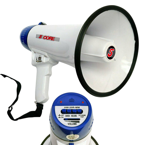 5 Core Megaphone Bullhorn Speaker 20W Bull Horn Battery Power Cheer Megafono 300 Meters Range Loudspeaker W Siren Recording Ergonomic Handle for Coaches Football Baseball Cheerleading - 20R-USB WoB