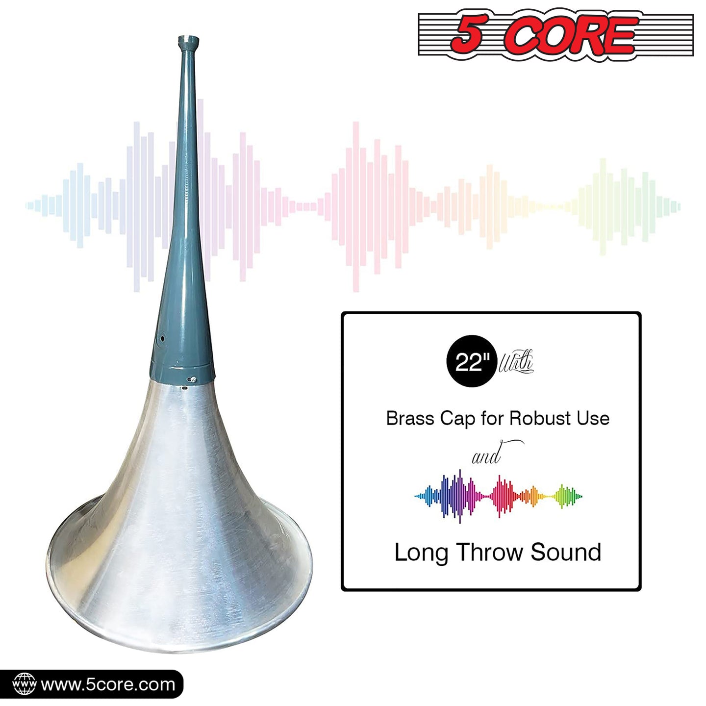 5 Core PA Horn Speaker Indoor Outdoor 22 Inch Long Range Trumpet Horn - Loud Sound Megaphone +Mounting Bracket | Aluminum-Iron Body | Universal Screw-On | Weatherproof - TH 22