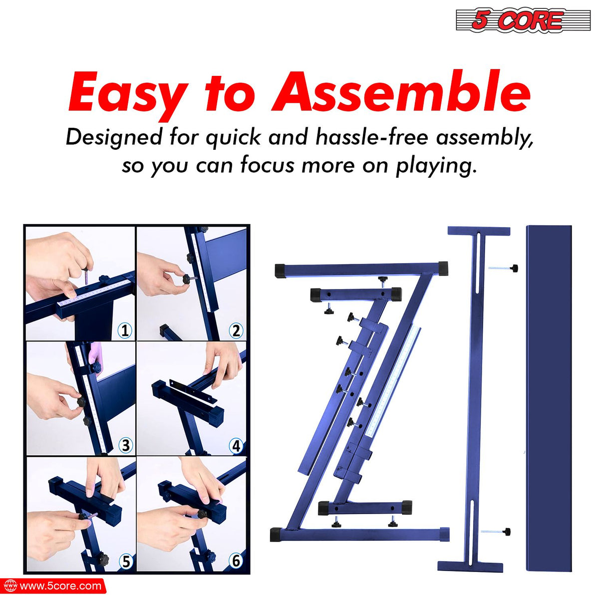 5 CORE Keyboard Stand Z Style Adjustable Electric Piano Riser Foldable & Sturdy Lift Holder For 54 61 Keys Instruments Blue - KS Z1 BLU