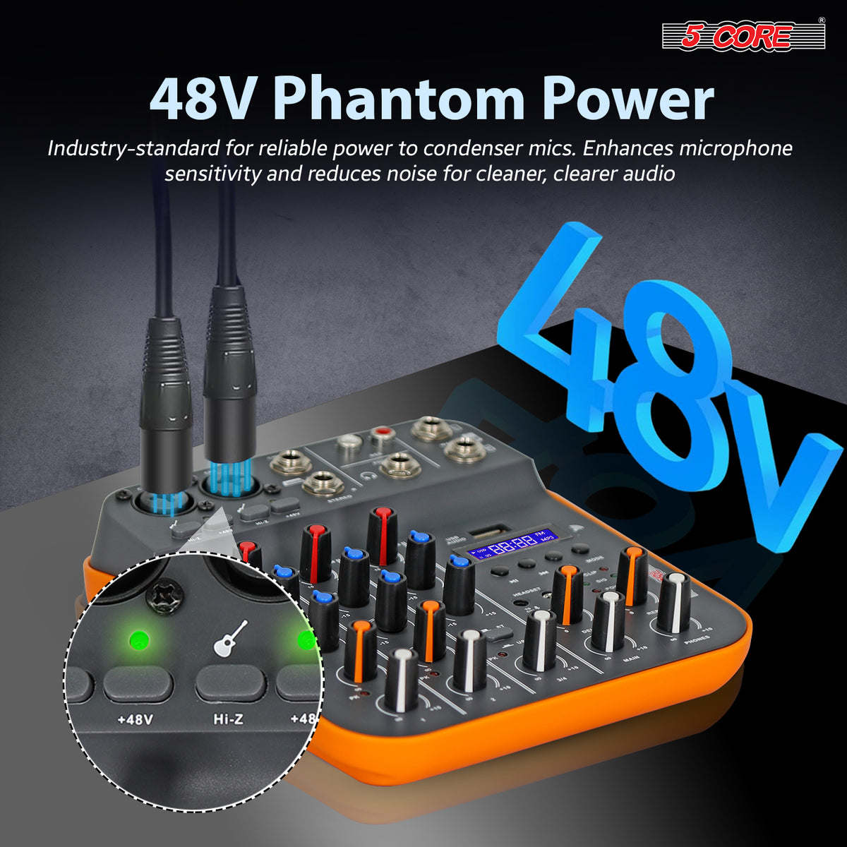 5 Core Audio Interface Mixer 4 Channel PC XLR Bluetooth USB DJ Music Podcast Karaoke Sound Board - MX 4CH