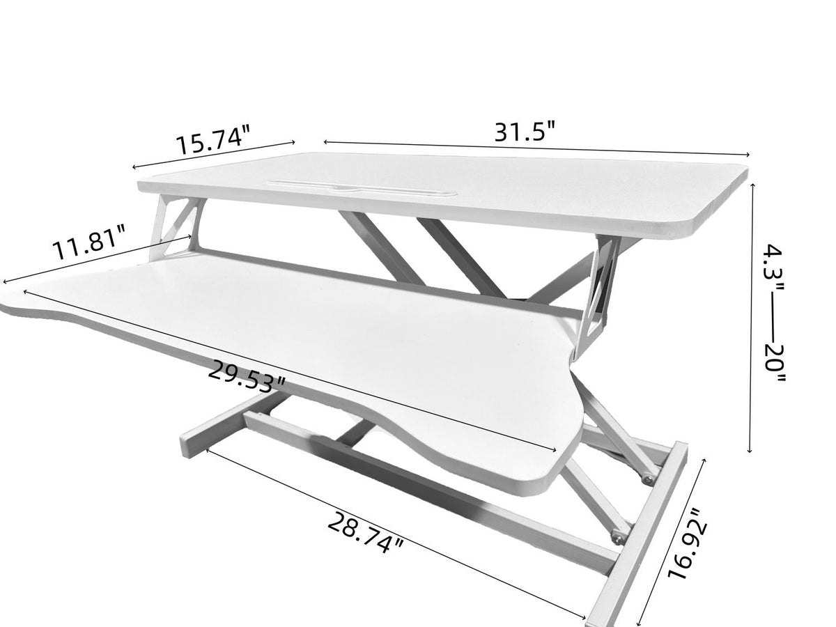 32 Inch Desk Converter, Height Adjustable Sit to Stand Riser, Dual Monitor and Laptop Workstation with Wide Keyboard Tray, White