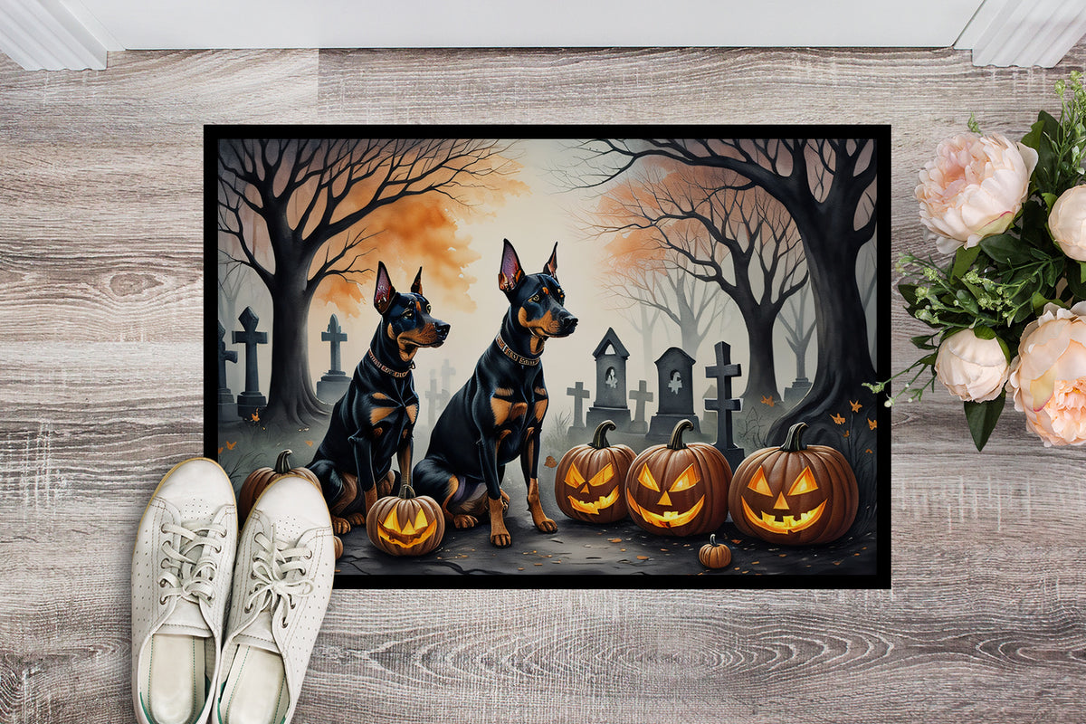 Doberman Pinscher Spooky Halloween Doormat Front Door Mat Indoor Outdoor Rugs for Entryway, Non Slip Washable Low Pile, 24H X 36W