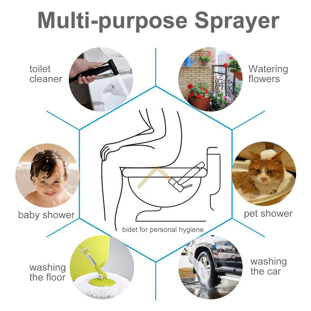 Bidet Sprayer for Toilet, Handheld Cloth Diaper Sprayer, Bathroom Sprayer Kit Spray Attachment with Hose, Stainless Steel Easy Install Great Water Pressure for Bathing Pets, Feminine Hygiene