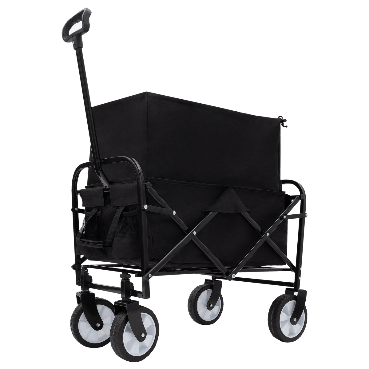 Collapsible Foldable Wagon Cart Beach Wagon Heavy Duty Utility Cart Utility Wagon Grocery Cart for for Camping Shopping Sports Gardeing Fishing Supports 225lbs ,All-Terrain Wheels black