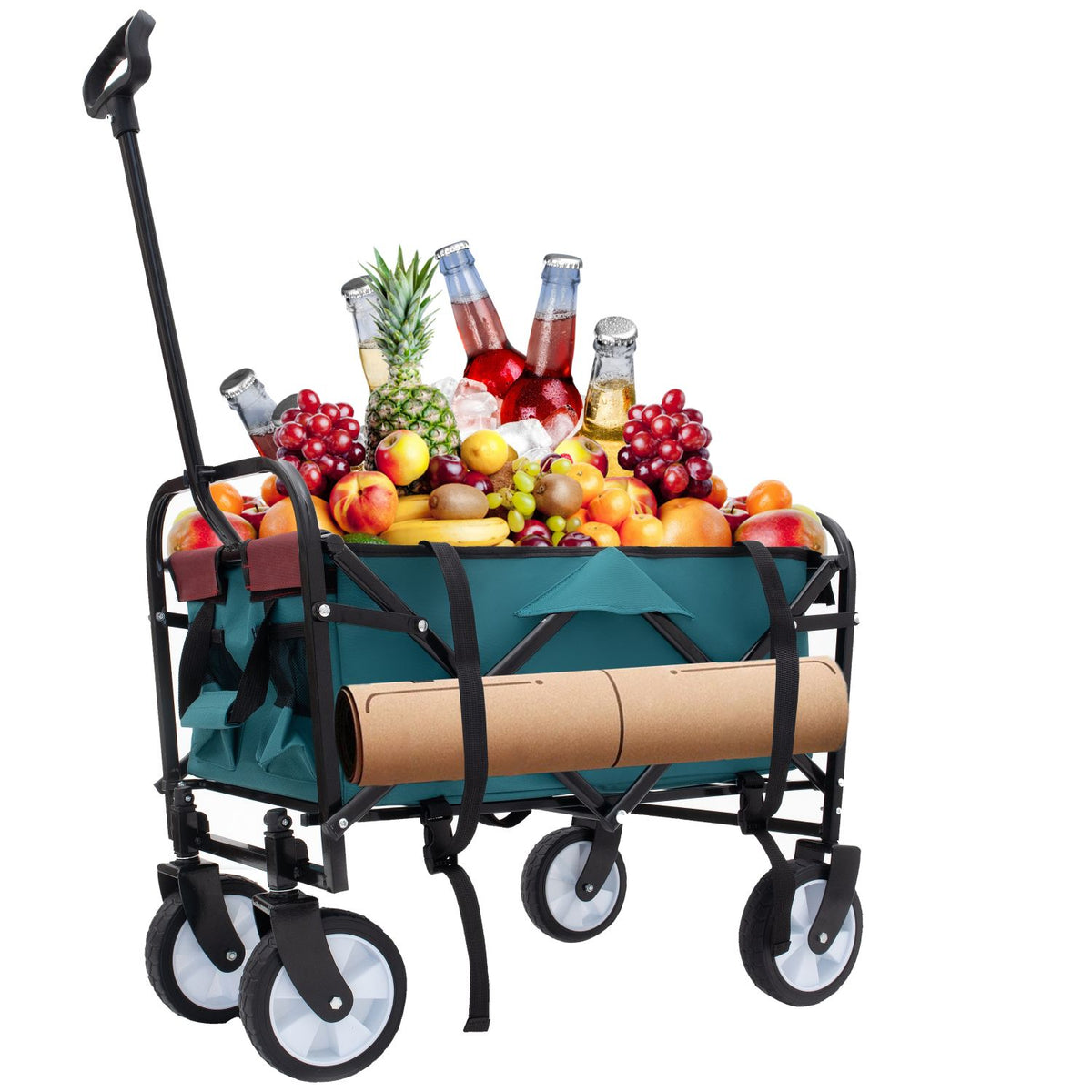 Minimeetall Multi-use Bag,Collapsible Foldable Wagon Cart Beach Wagon Heavy Duty Utility Cart Utility Wagon Grocery Cart for for Camping 3pcs plastic Liner bag /Cover , Cyan