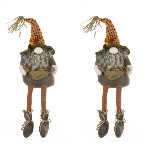 2pcs 10.2x8.7x24.5" Fabric Sitting Brown Gnome With Maple Leaf, for Holiday Harvest Festival Fall Festival & Thanksgiving Table Decorations