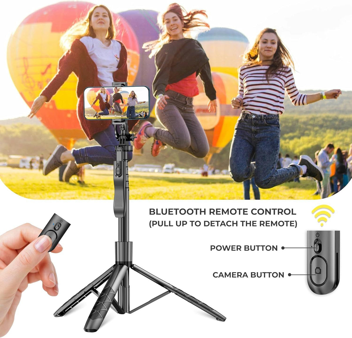 Phone Tripod 62" Selfie Stick for iPhone with Remote and 3W LED Light, Universal Mount, Phone Stand for Recording & Streaming, Tripod for iPhone & Android Phone & Gopro