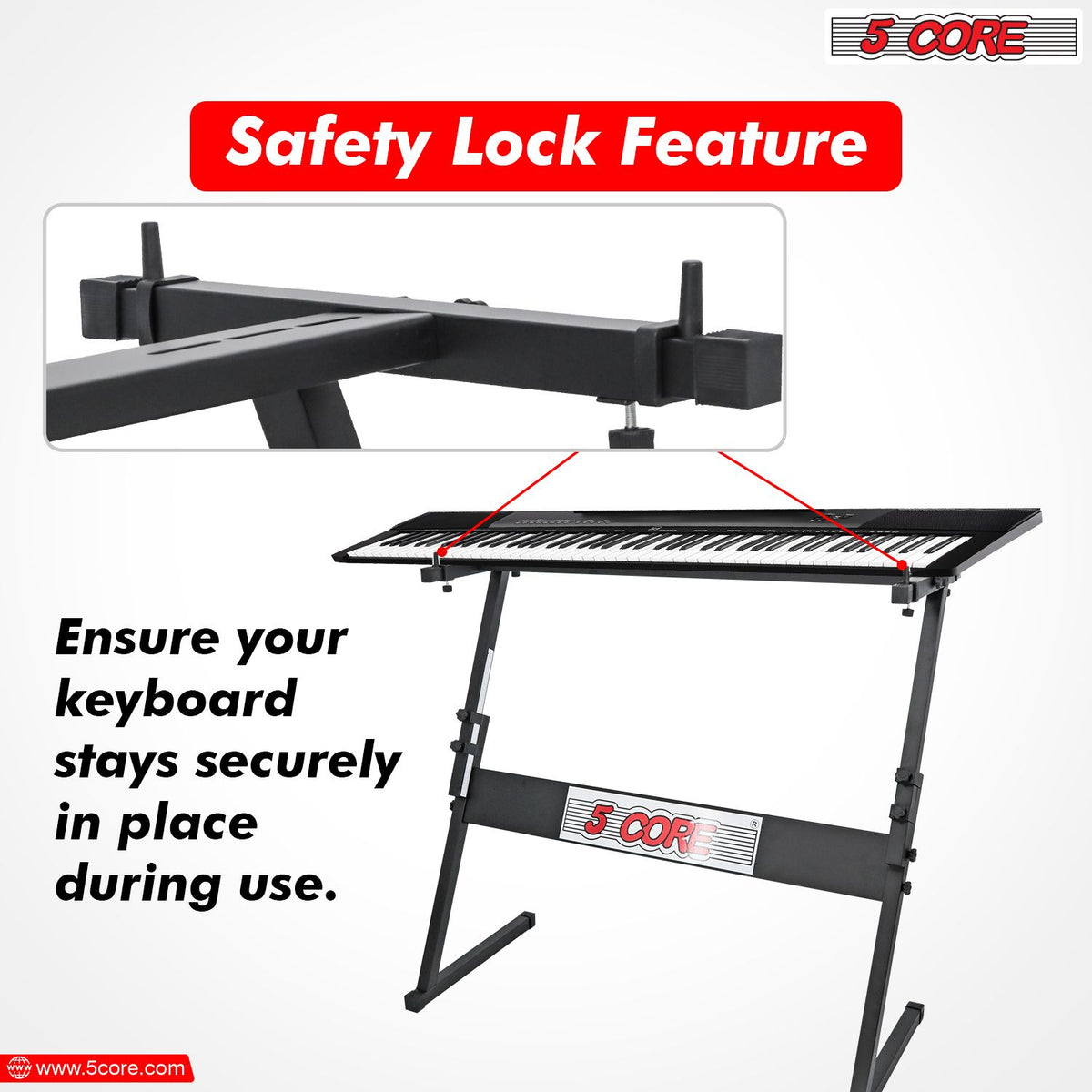 5 CORE Keyboard Stand Z Style Adjustable Electric Piano Riser Foldable & Sturdy Lift Holder For 54 61 Keys Instruments Black - KS Z1 BLK