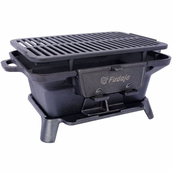 Oval Cast Iron Grill Outdoor, Portable Charcoal Grill and Tabletop Cast Iron Skillet - 100% Cast Iron, Enameled, Durable, Small Charcoal Grill, Camping Stove, Hibachi Grill