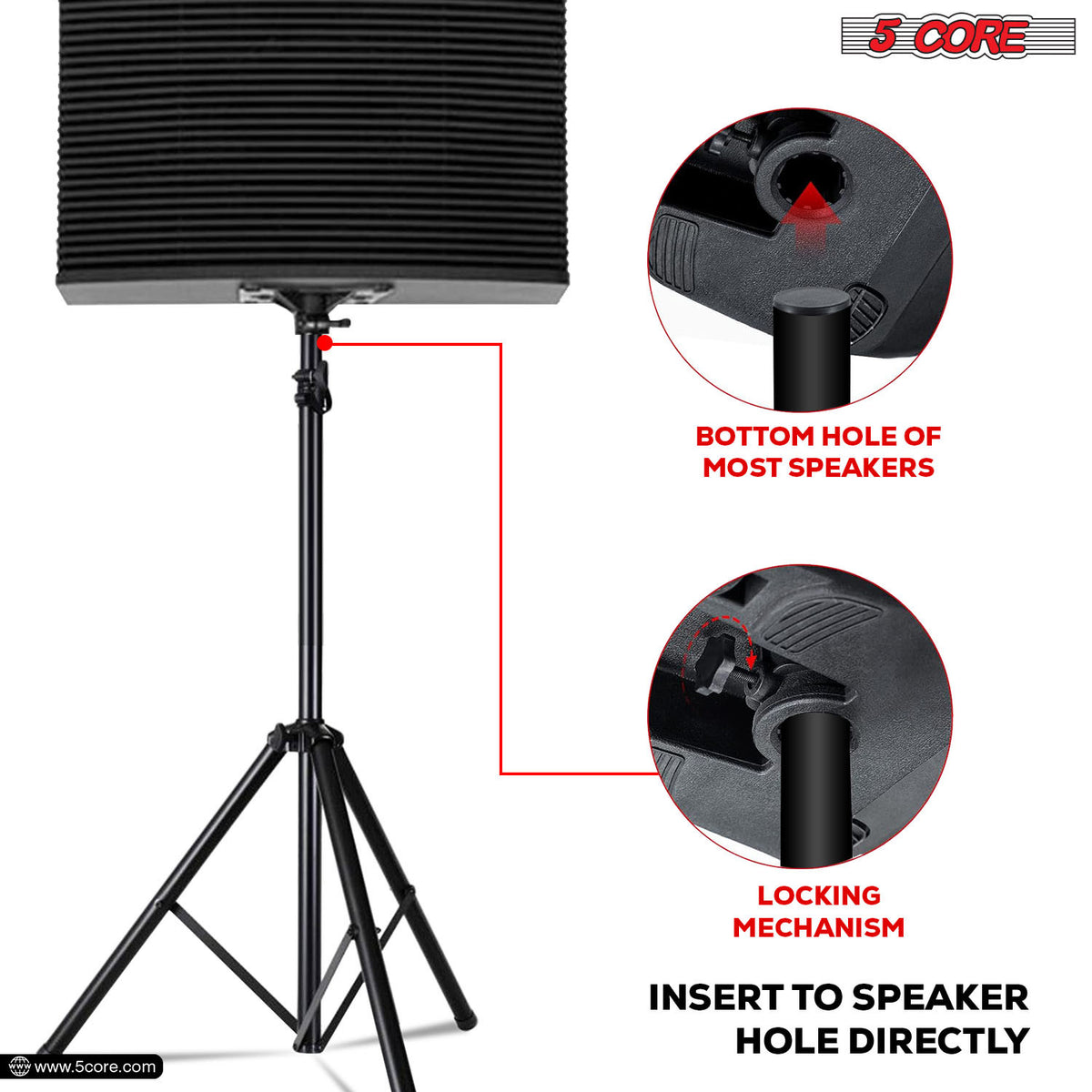 5 Core Speaker Stand Tripod Floor Heavy Duty Adjustable Up to 72 Inch DJ Studio Monitor Stands Pole Mount  - SS HD 1PK BLK BAG