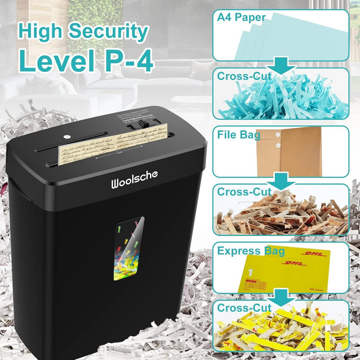 Woolsche Paper Shredder - 10-Sheet Cross Cut with 3.43-Gallon Basket - P-4 Security Level - 3-Mode Design - Shreds CD and Credit Card - Durable, Fast, and Jam Proof for H