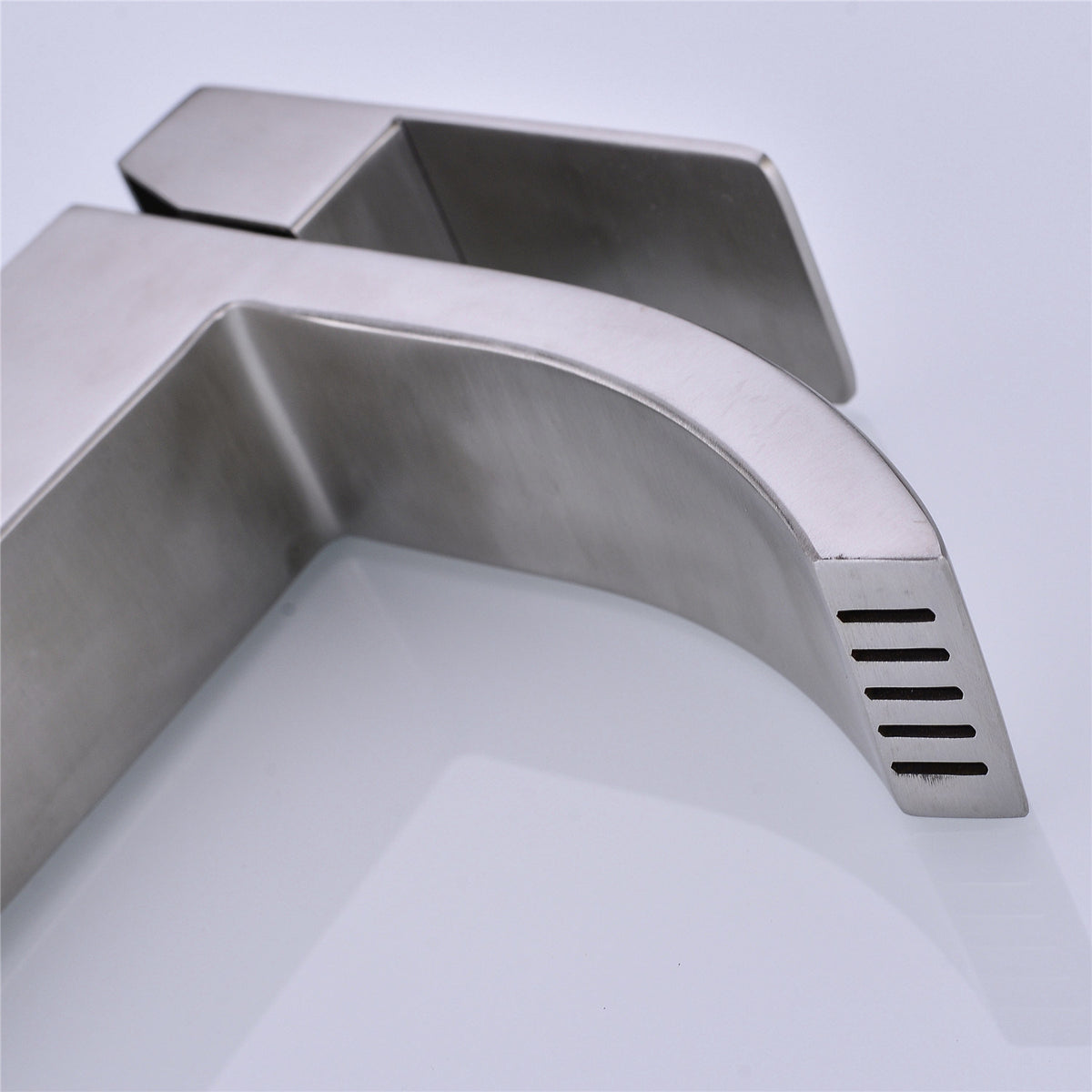 Single Handle Waterfall Bathroom Vanity Sink Faucet with Extra Large Rectangular Spout, Brushed Nickel