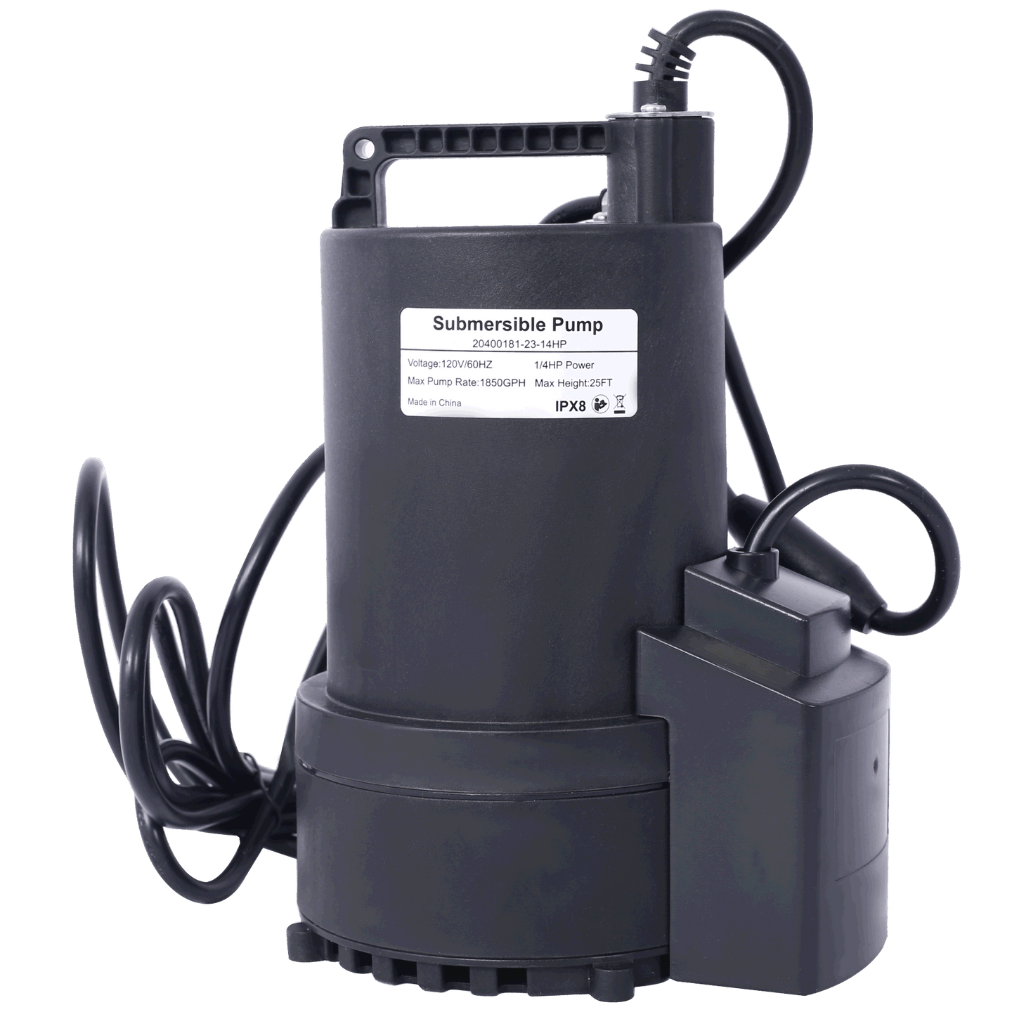 1/4 HP Automatic Swimming Pool Cover Pump 120 V Submersible with 3/4 Check Valve Adapter1850 GPH Water Removal for Pool, Hot Tubs, Rooftops, Water Beds and more