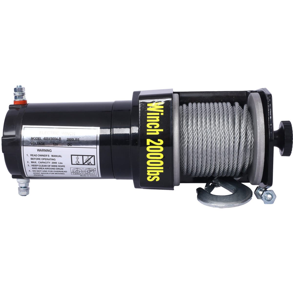 2000lb 12V ATV/UTV Electric Winch, Off-Road Waterproof Steel Cable Winch for ATV UTV Towing Trailer Winch