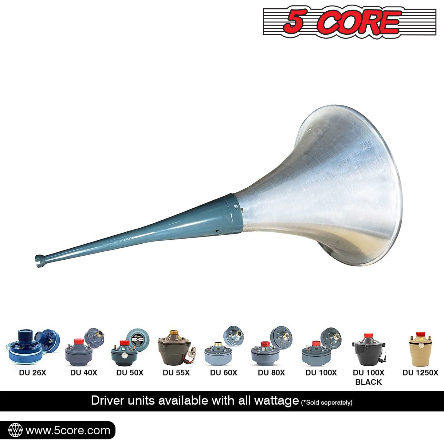 5 Core PA Horn Speaker Indoor Outdoor 22 Inch Long Range Trumpet Horn - Loud Sound Megaphone +Mounting Bracket | Aluminum-Iron Body | Universal Screw-On | Weatherproof - TH 22