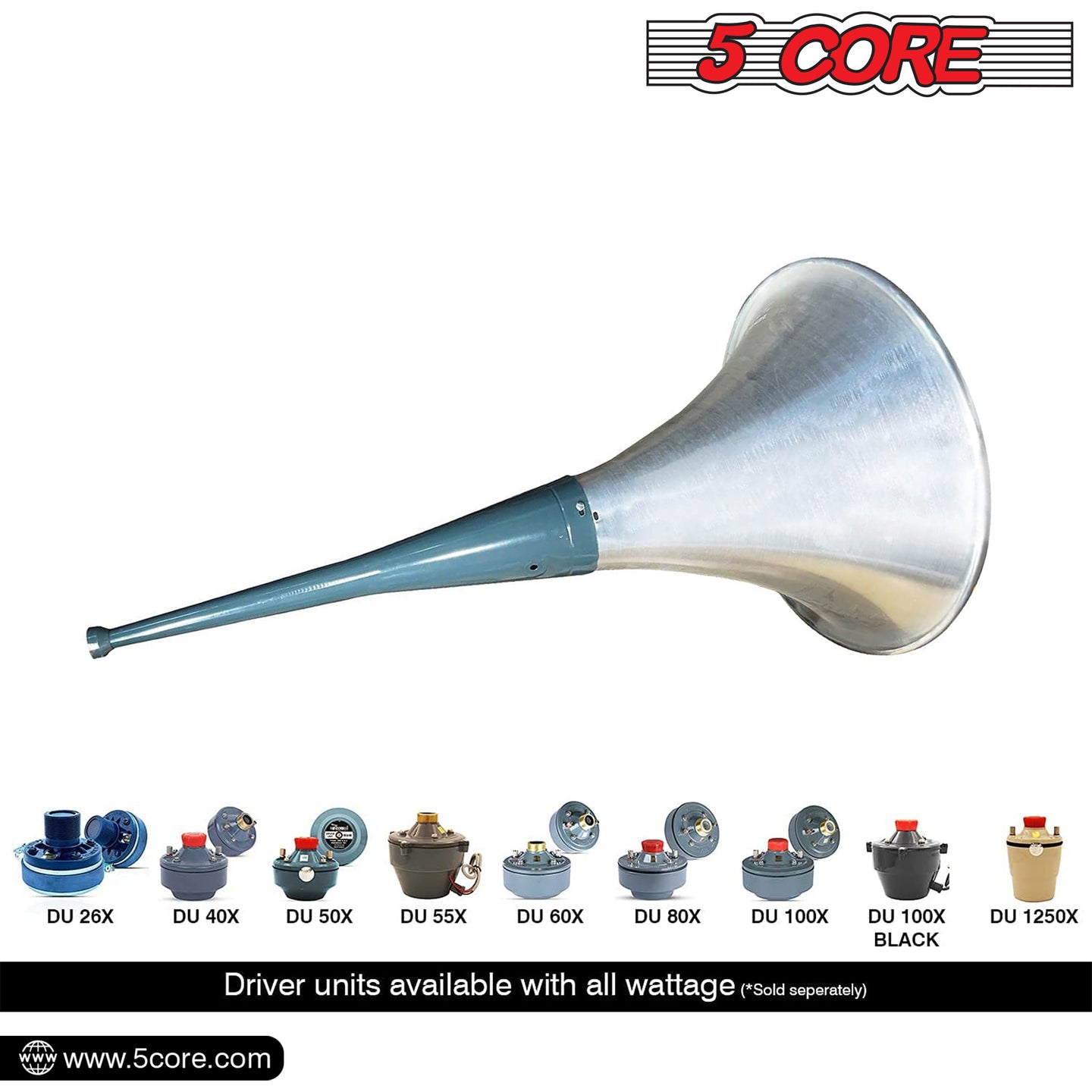 5 Core PA Horn Speaker Indoor Outdoor 22 Inch Long Range Trumpet Horn - Loud Sound Megaphone +Mounting Bracket | Aluminum-Iron Body | Universal Screw-On | Weatherproof - TH 22