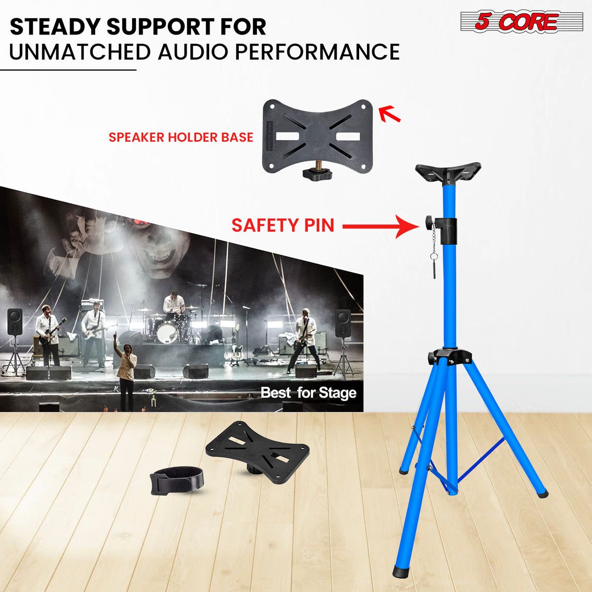 5 Core Speaker Stand Tripod Pair Floor Adjustable Up to 48 Inch DJ Studio Monitor Stands Short Pole Mount - SS HD 2PK SKY BLU 4FT BAG