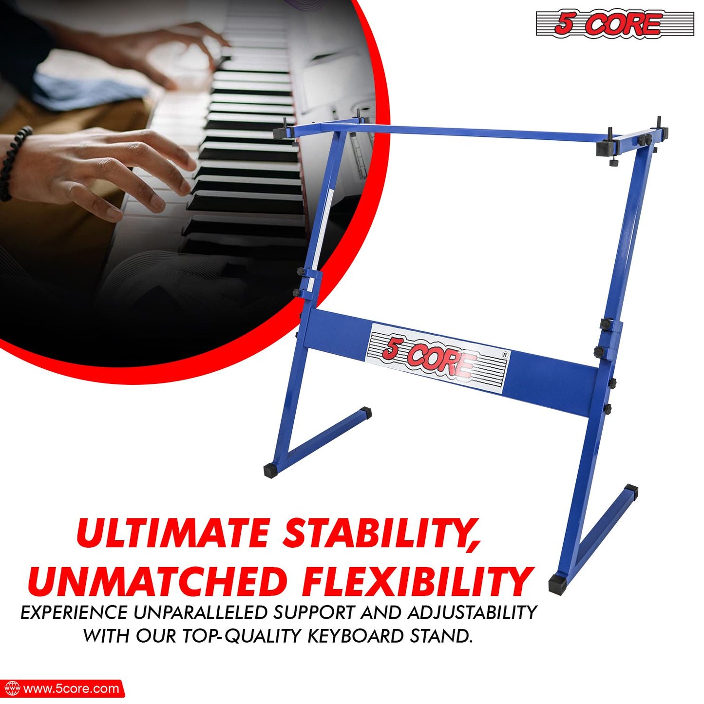 5 CORE Keyboard Stand Z Style Adjustable Electric Piano Riser Foldable & Sturdy Lift Holder For 54 61 Keys Instruments Blue - KS Z1 BLU