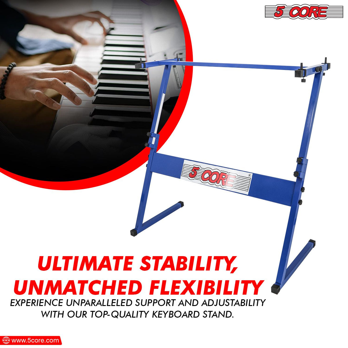 5 CORE Keyboard Stand Z Style Adjustable Electric Piano Riser Foldable & Sturdy Lift Holder For 54 61 Keys Instruments Blue - KS Z1 BLU