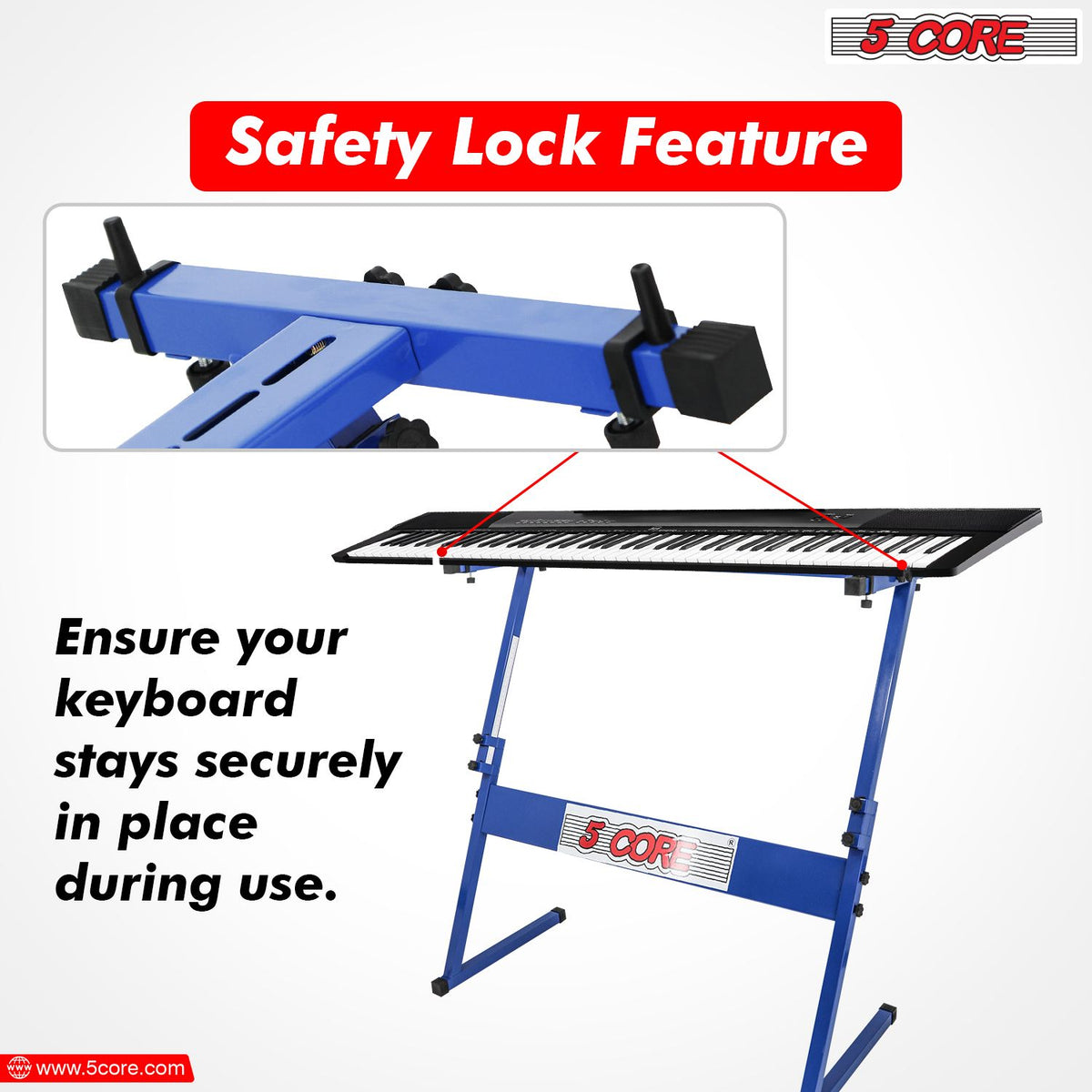 5 CORE Keyboard Stand Z Style Adjustable Electric Piano Riser Foldable & Sturdy Lift Holder For 54 61 Keys Instruments Blue - KS Z1 BLU