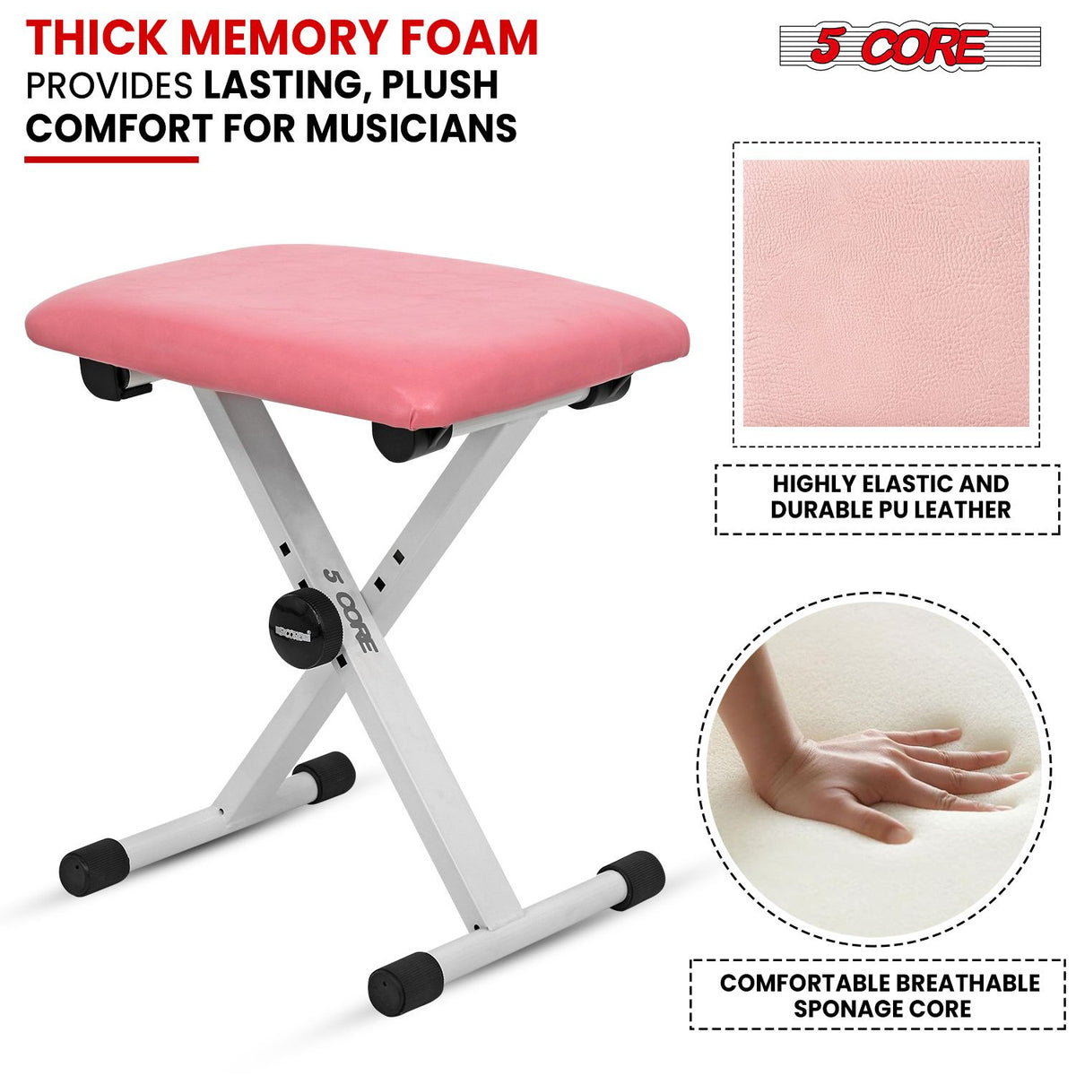 5 Core Keyboard Bench X Style Piano Stool Padded Adjustable Keyboards Chair - KBB 02 PNK