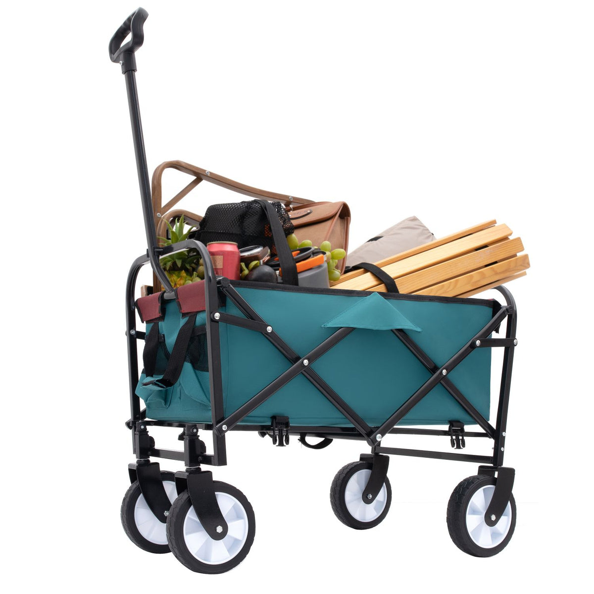 Minimeetall Multi-use Bag,Collapsible Foldable Wagon Cart Beach Wagon Heavy Duty Utility Cart Utility Wagon Grocery Cart for for Camping 3pcs plastic Liner bag /Cover , Cyan