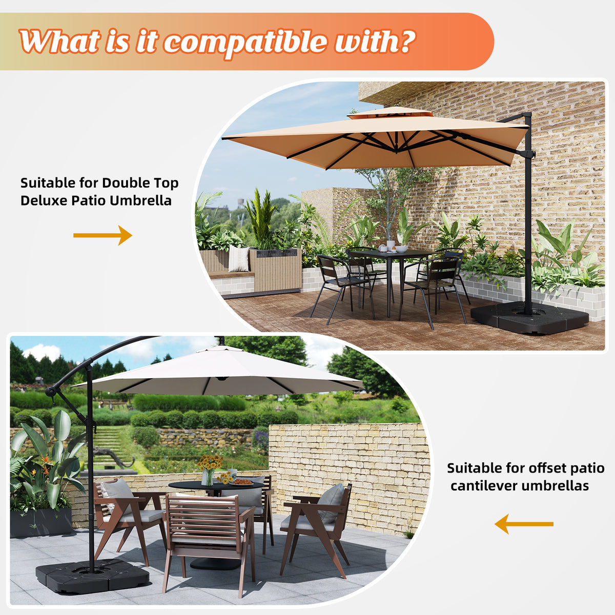 4-Piece 200lb Umbrella Base Outdoor Umbrella Stand Easy-Fill Square Shaped Cantilever Offset Filled with Water or Sand for Garden, Backyard and Poolside