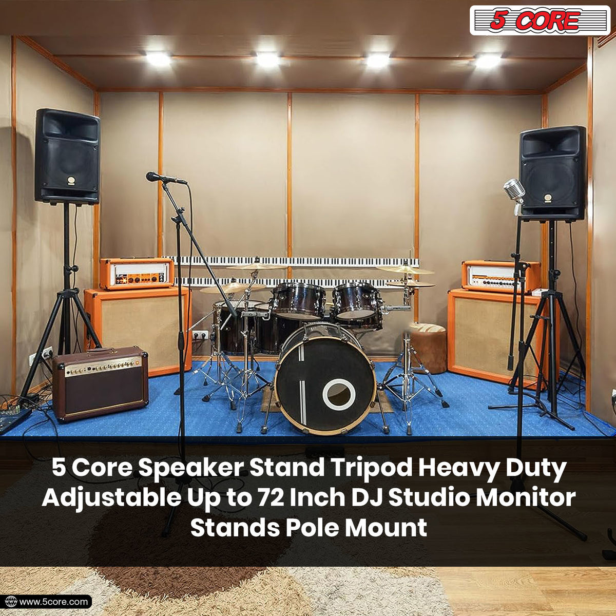 5 Core Speaker Stand Tripod Floor Heavy Duty Adjustable Up to 72 Inch DJ Studio Monitor Stands Pole Mount  - SS HD 1PK BLK BAG