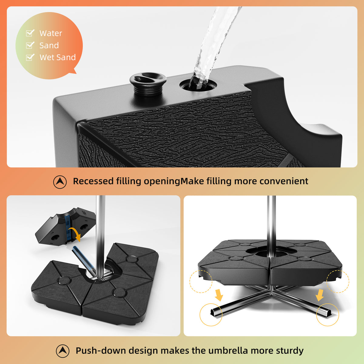 4-Piece 200lb Umbrella Base Outdoor Umbrella Stand Easy-Fill Square Shaped Cantilever Offset Filled with Water or Sand for Garden, Backyard and Poolside