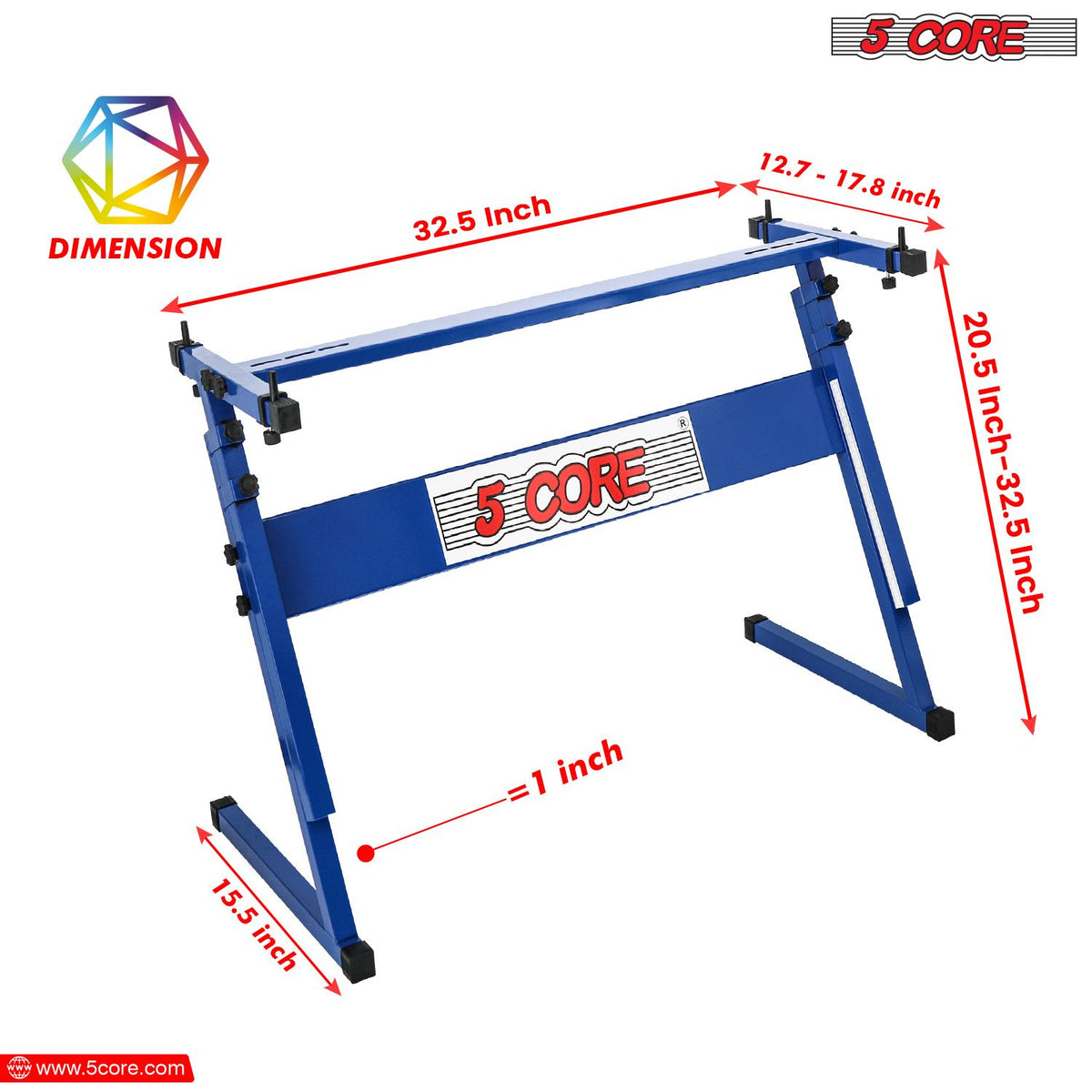 5 CORE Keyboard Stand Z Style Adjustable Electric Piano Riser Foldable & Sturdy Lift Holder For 54 61 Keys Instruments Blue - KS Z1 BLU