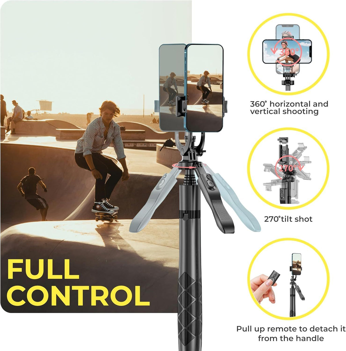 Phone Tripod 62" Selfie Stick for iPhone with Remote and 3W LED Light, Universal Mount, Phone Stand for Recording & Streaming, Tripod for iPhone & Android Phone & Gopro