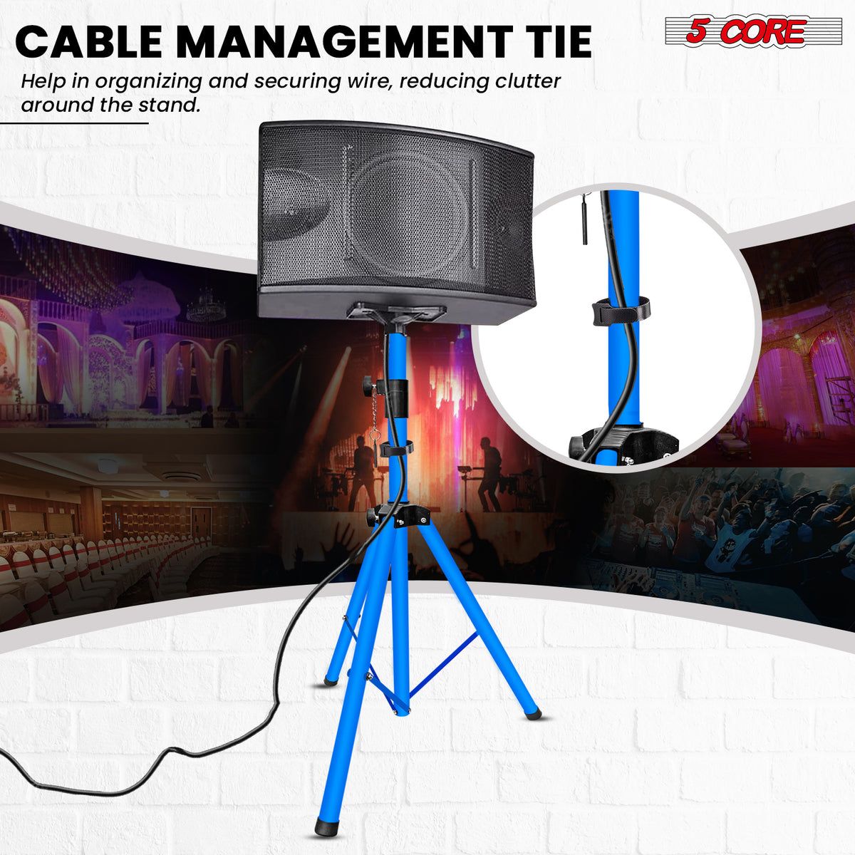 5 Core Speaker Stand Tripod Pair Floor Adjustable Up to 48 Inch DJ Studio Monitor Stands Short Pole Mount - SS HD 2PK SKY BLU 4FT BAG