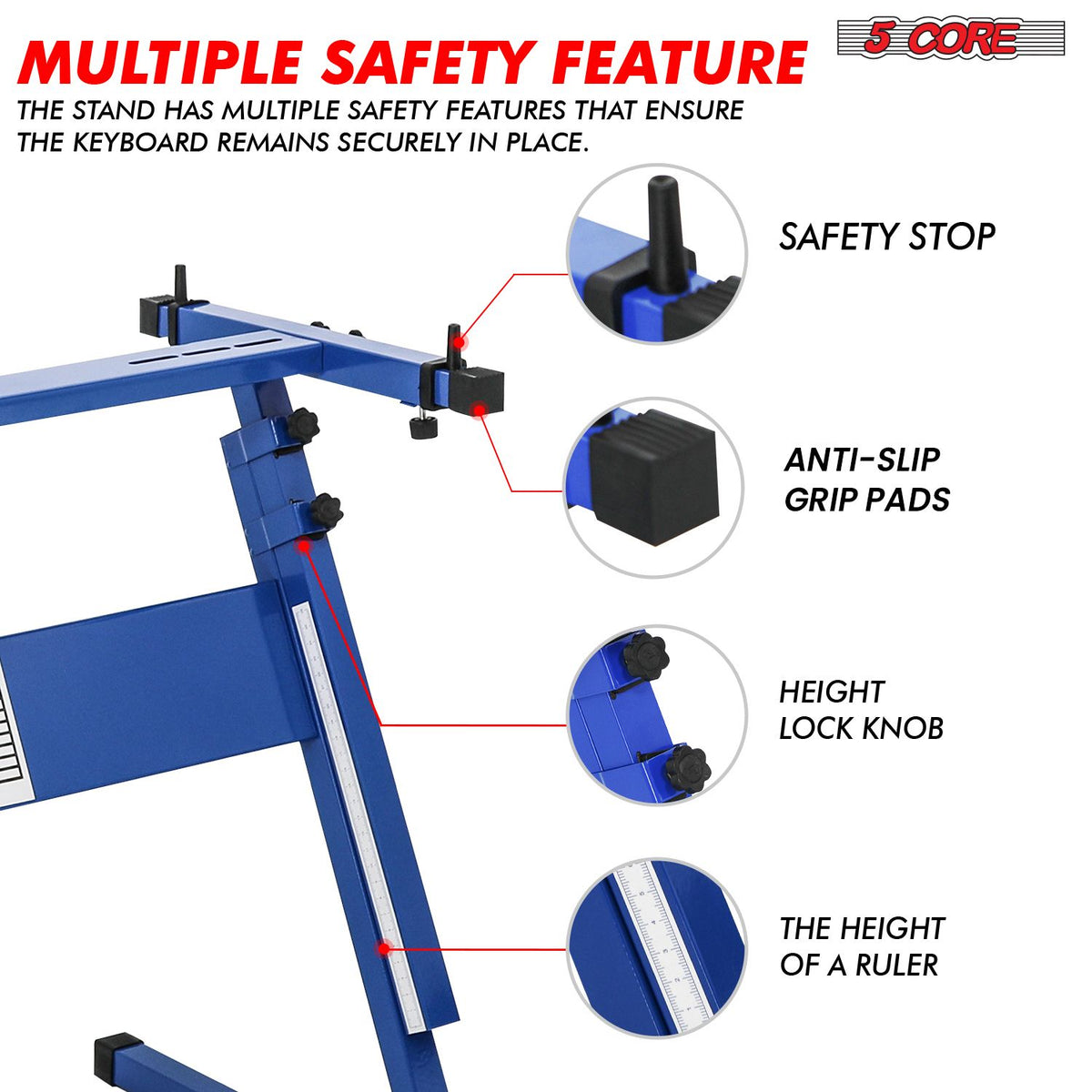 5 CORE Keyboard Stand Z Style Adjustable Electric Piano Riser Foldable & Sturdy Lift Holder For 54 61 Keys Instruments Blue - KS Z1 BLU