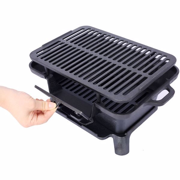 Oval Cast Iron Grill Outdoor, Portable Charcoal Grill and Tabletop Cast Iron Skillet - 100% Cast Iron, Enameled, Durable, Small Charcoal Grill, Camping Stove, Hibachi Grill